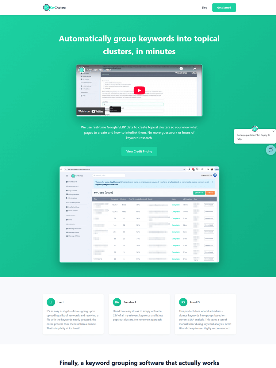 KeyClusters pay-as-you-go clustering interface