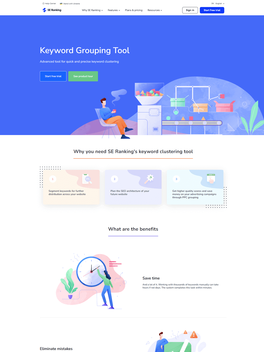 SE Ranking keyword grouper interface