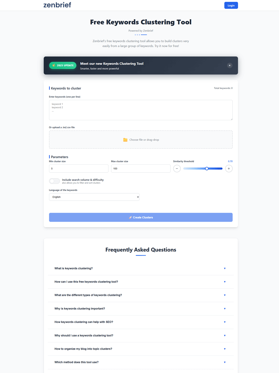 Zenbrief NLP keyword clustering tool
